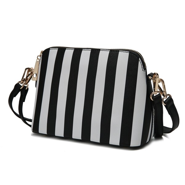 black and white striped crossbody bag