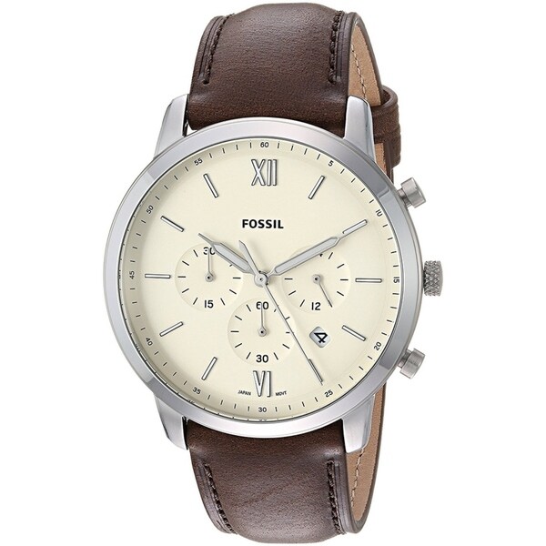 Shop Fossil Men's Neutra Chronograph Cream Dial Brown Leather Watch