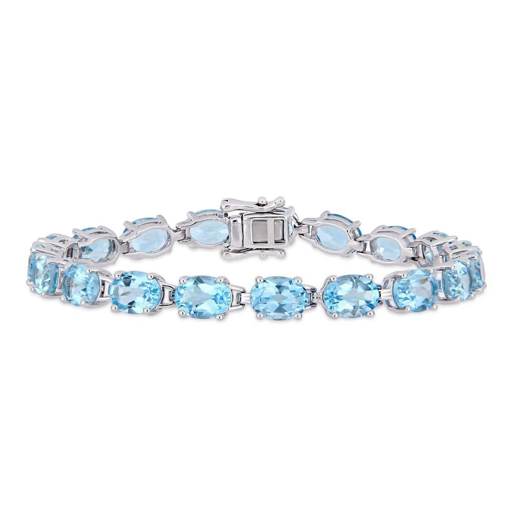 Miadora Sterling Silver 28 1/2ct TGW Sky-Blue Topaz Tennis Bracelet