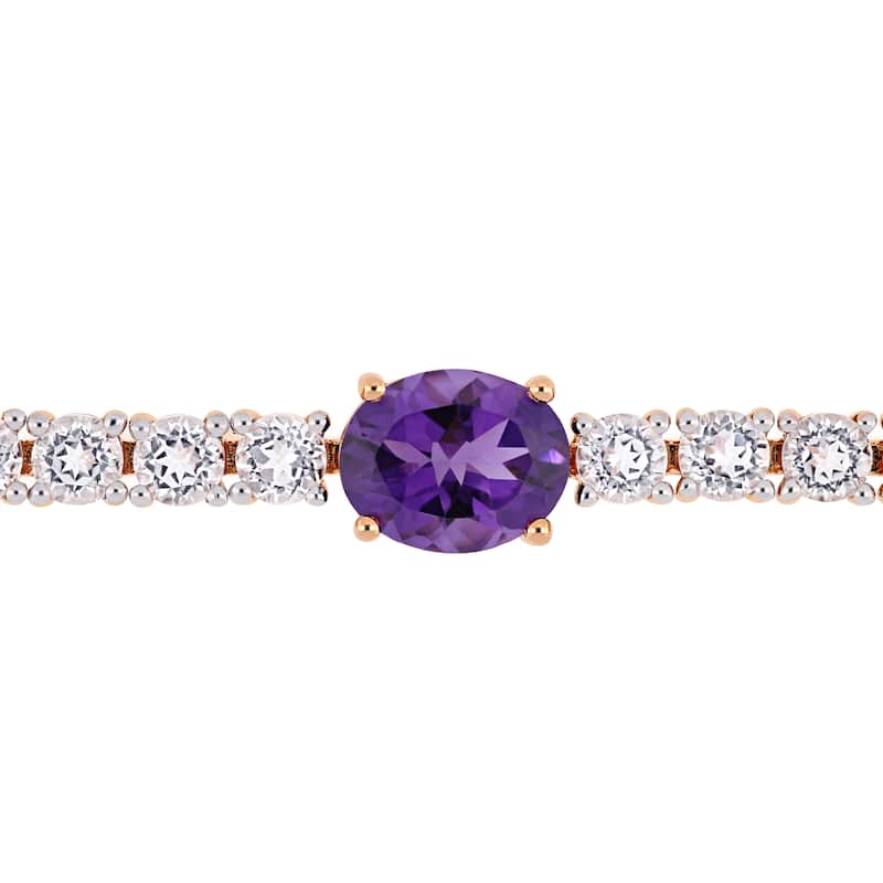 Miadora Rose Plated Sterling Silver African-Amethyst & White Topaz Bracelet