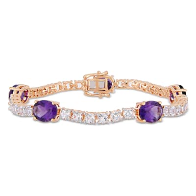 Miadora Rose Plated Sterling Silver African-Amethyst & White Topaz Bracelet