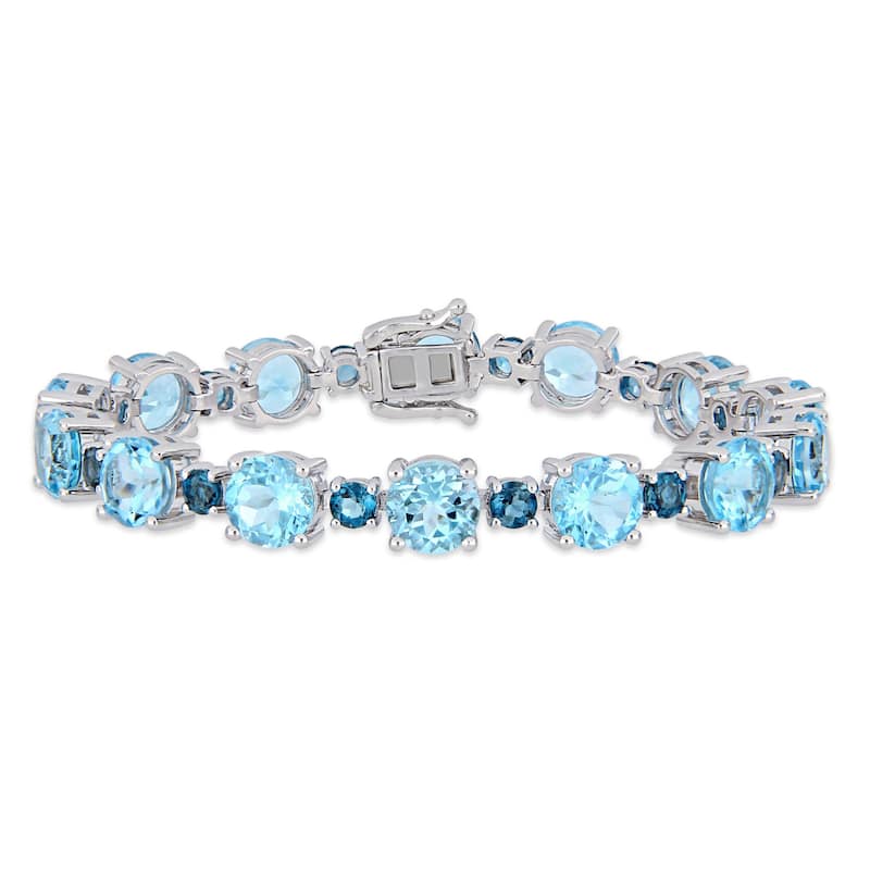Miadora Sterling Silver 37 1/10ct TGW Sky & London-Blue Topaz Tennis Bracelet