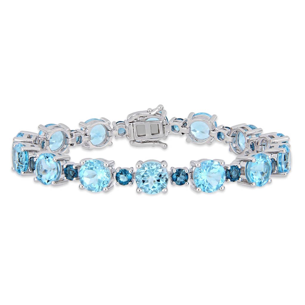Miadora Sterling Silver 37 1/10ct TGW Sky & London-Blue Topaz Tennis Bracelet