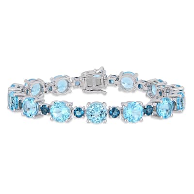 Miadora Sterling Silver 37 1/10ct TGW Sky & London-Blue Topaz Tennis Bracelet
