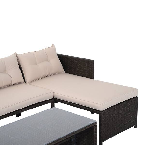 Shop Outsunny 3 Piece Outdoor Rattan Wicker Patio Sofa And Chaise