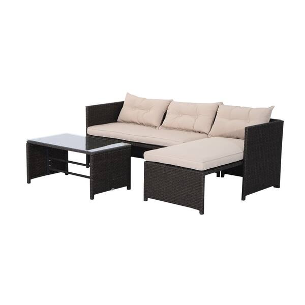 Shop Outsunny 3 Piece Outdoor Rattan Wicker Patio Sofa And Chaise