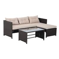 Outsunny 3 Piece Outdoor Rattan Wicker Patio Sofa and Chaise Lounge Set