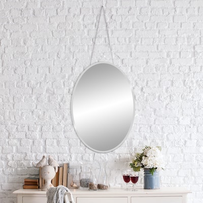 17x24 Frameless Beveled Oval Mirror With Hanging Chain - Silver