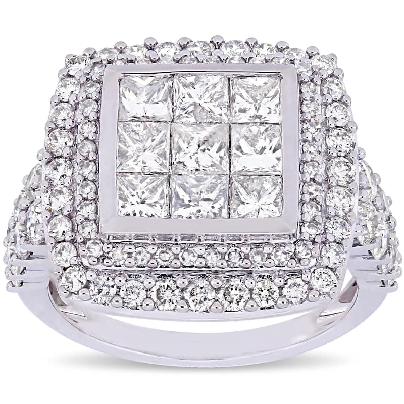 Miadora Signature Collection 14k White Gold 2 7/8ct TDW Princess Diamond Cluster Double Halo Engagement Ring