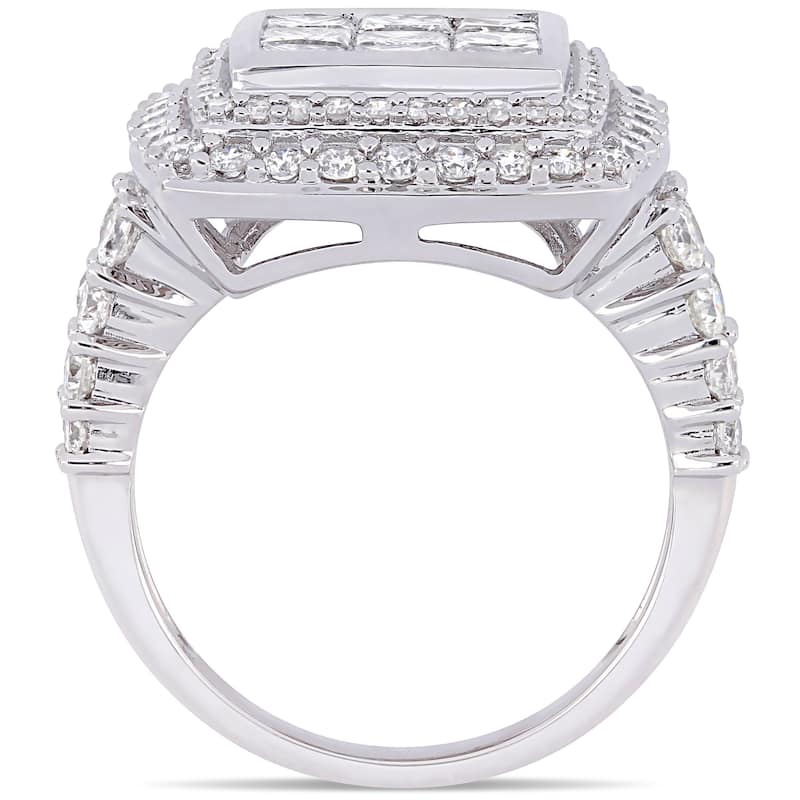 Miadora Signature Collection 14k White Gold 2 7/8ct TDW Princess Diamond Cluster Double Halo Engagement Ring