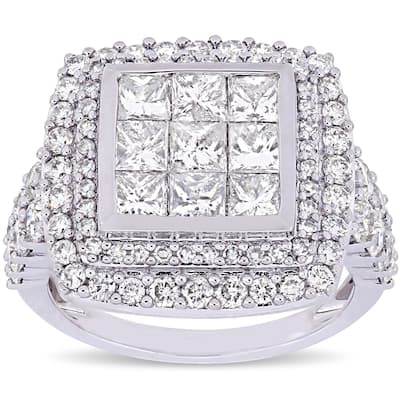 Miadora Signature Collection 14k White Gold 2 7/8ct TDW Princess Diamond Cluster Double Halo Engagement Ring