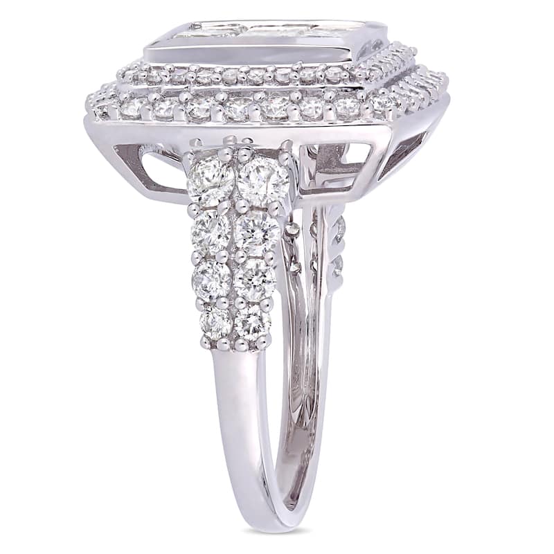 Miadora Signature Collection 14k White Gold 2 7/8ct TDW Princess Diamond Cluster Double Halo Engagement Ring