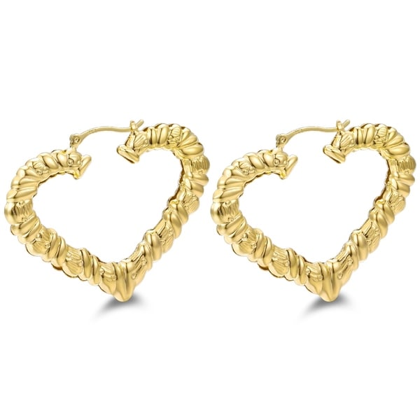 Gold Plated Heart Shape Bamboo Hoop Earring On Gold Plated Heart Shape Bamboo Hoop Earring