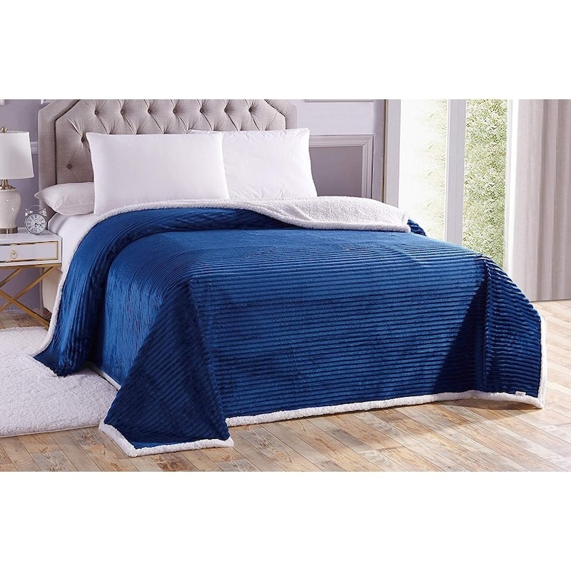 Elegant Comfort Super Soft Heavy Weight Stripe Micro-Sherpa Blanket