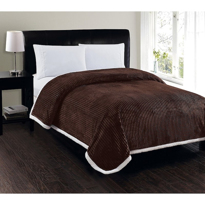 Elegant Comfort Super Soft Heavy Weight Stripe Micro-Sherpa Blanket - King - Chocolate Brown