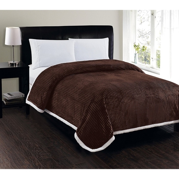 Elegant Comfort Super Soft Heavy Weight Stripe Micro-Sherpa Blanket