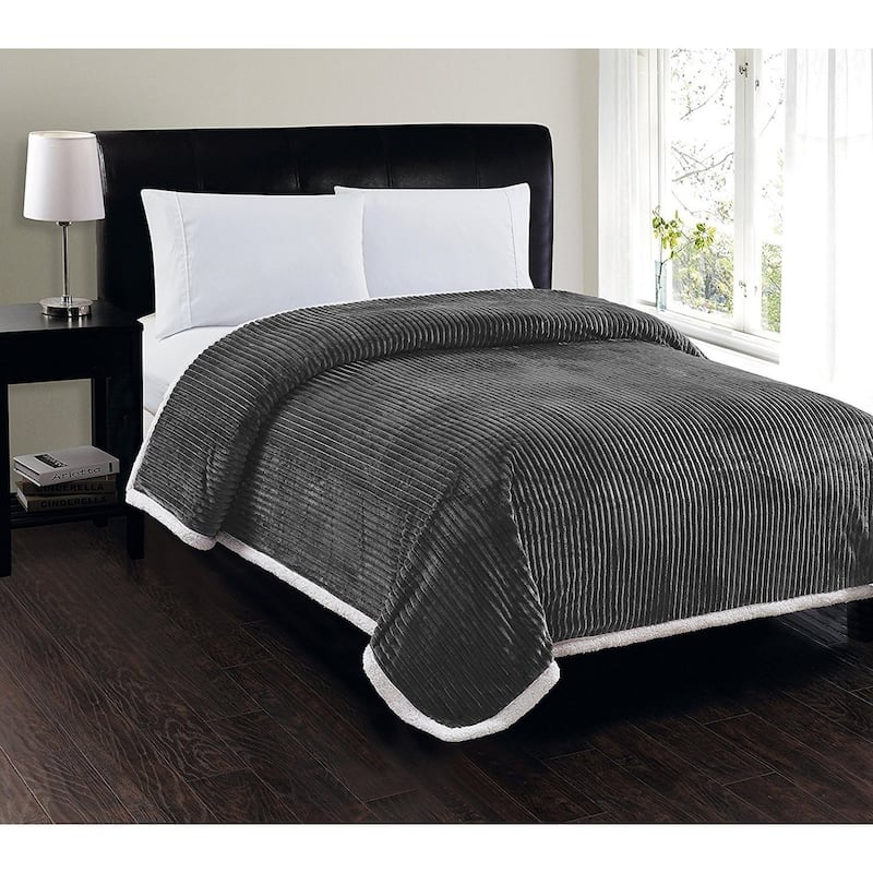 Elegant Comfort Super Soft Heavy Weight Stripe Micro-Sherpa Blanket - King - Gray