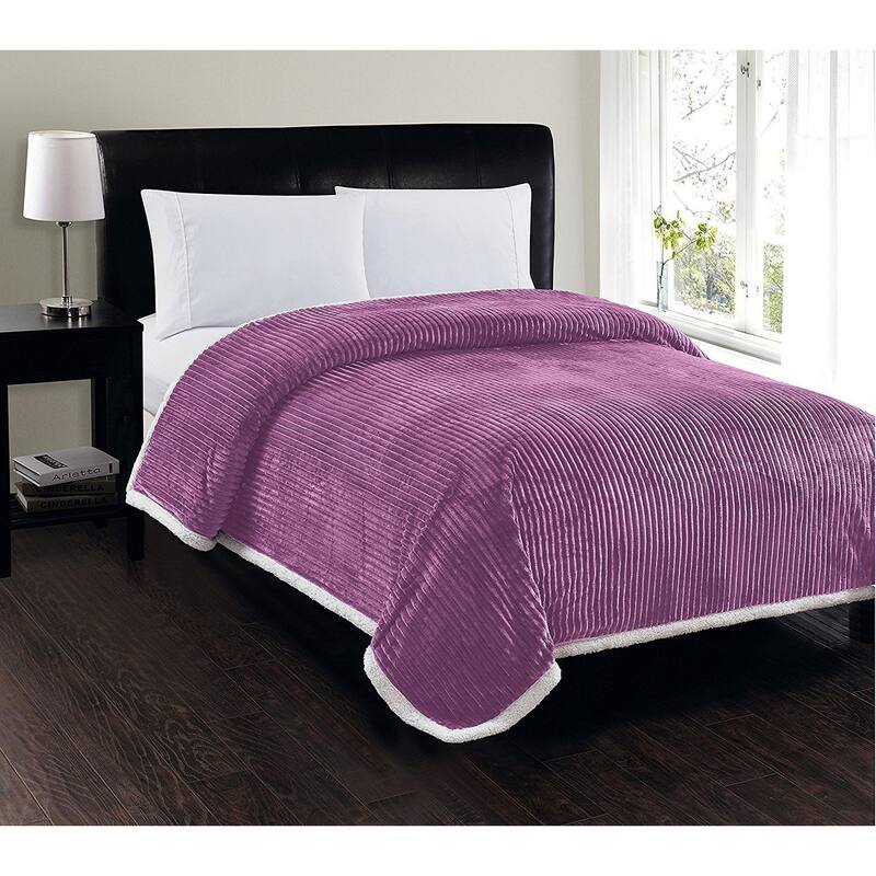 Elegant Comfort Super Soft Heavy Weight Stripe Micro-Sherpa Blanket - Full - Queen - Lavender
