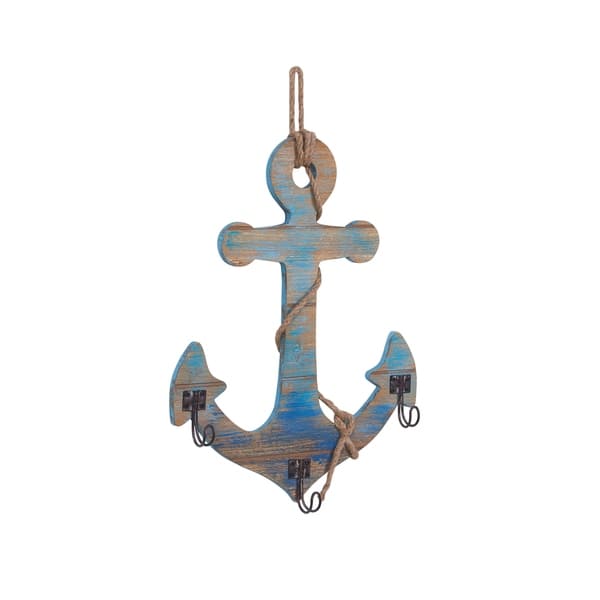 Danya B Decorative Wooden Wall Anchor With Rope And Hanging Hooks Nautical Beach Theme Home Decor Overstock 22250999
