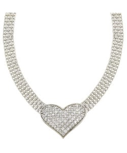 Icz Stonez Sterling Silver CZ Heart Mesh Link Necklace. Opens flyout.