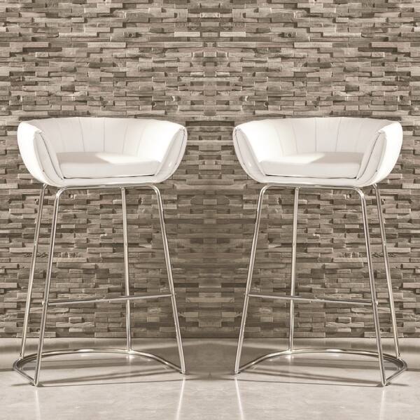 Shop Sleek Modern Bucket Design White Bar Stools Set Of 2