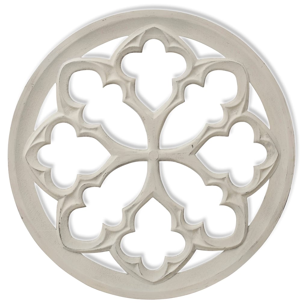StyleCraft Traditional Tuscan White Wood Medallion Wall Art