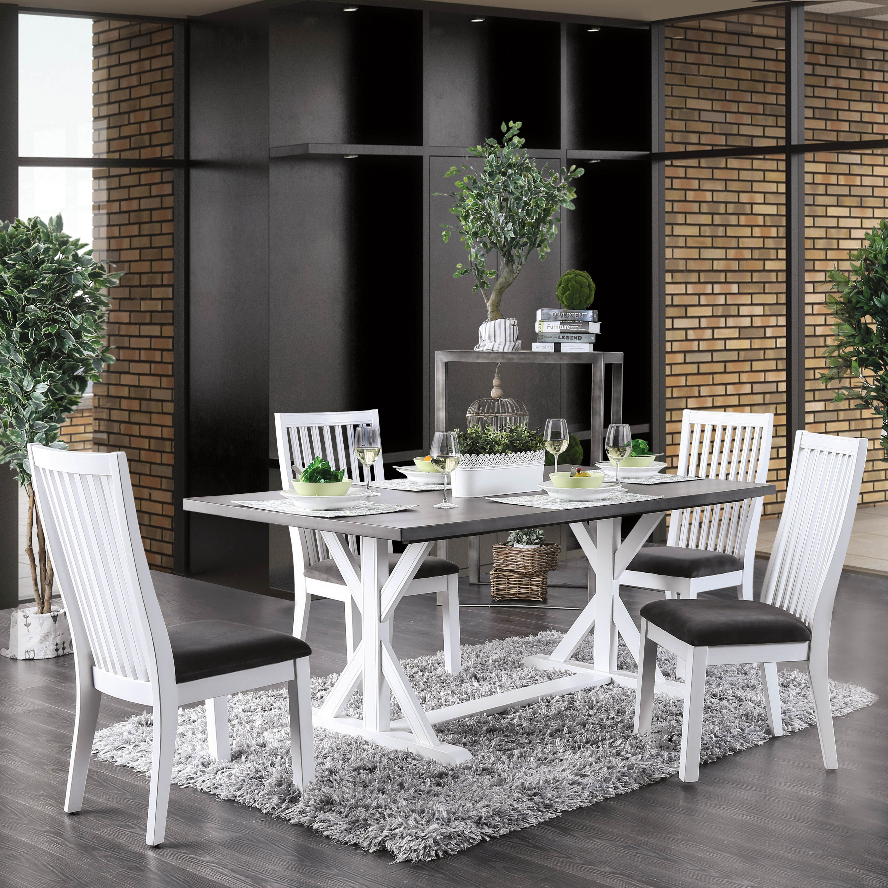 furniture of america lell farmhouse white 7piece dining set