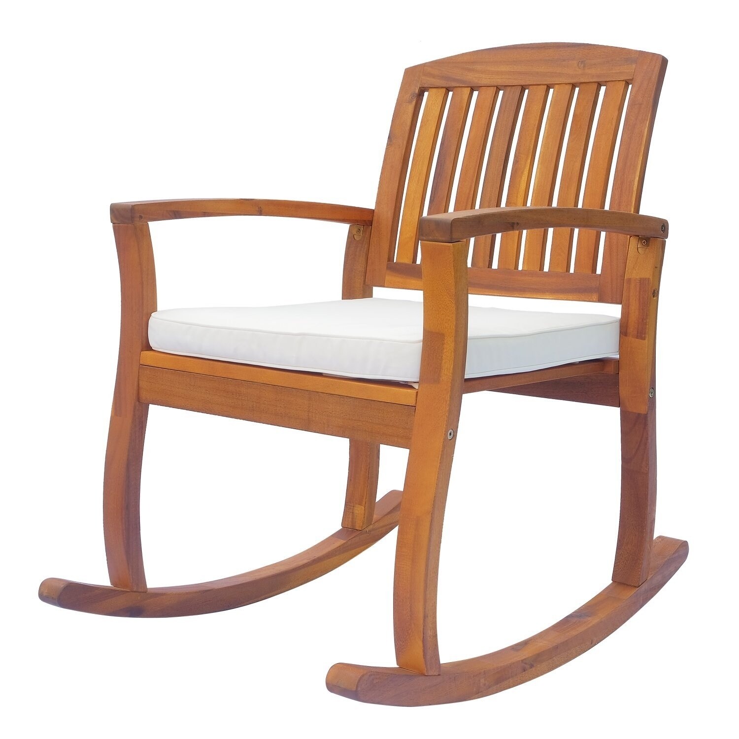 Outsunny Acacia Wood Outdoor Rocking Chair with Cushioned Brown Single