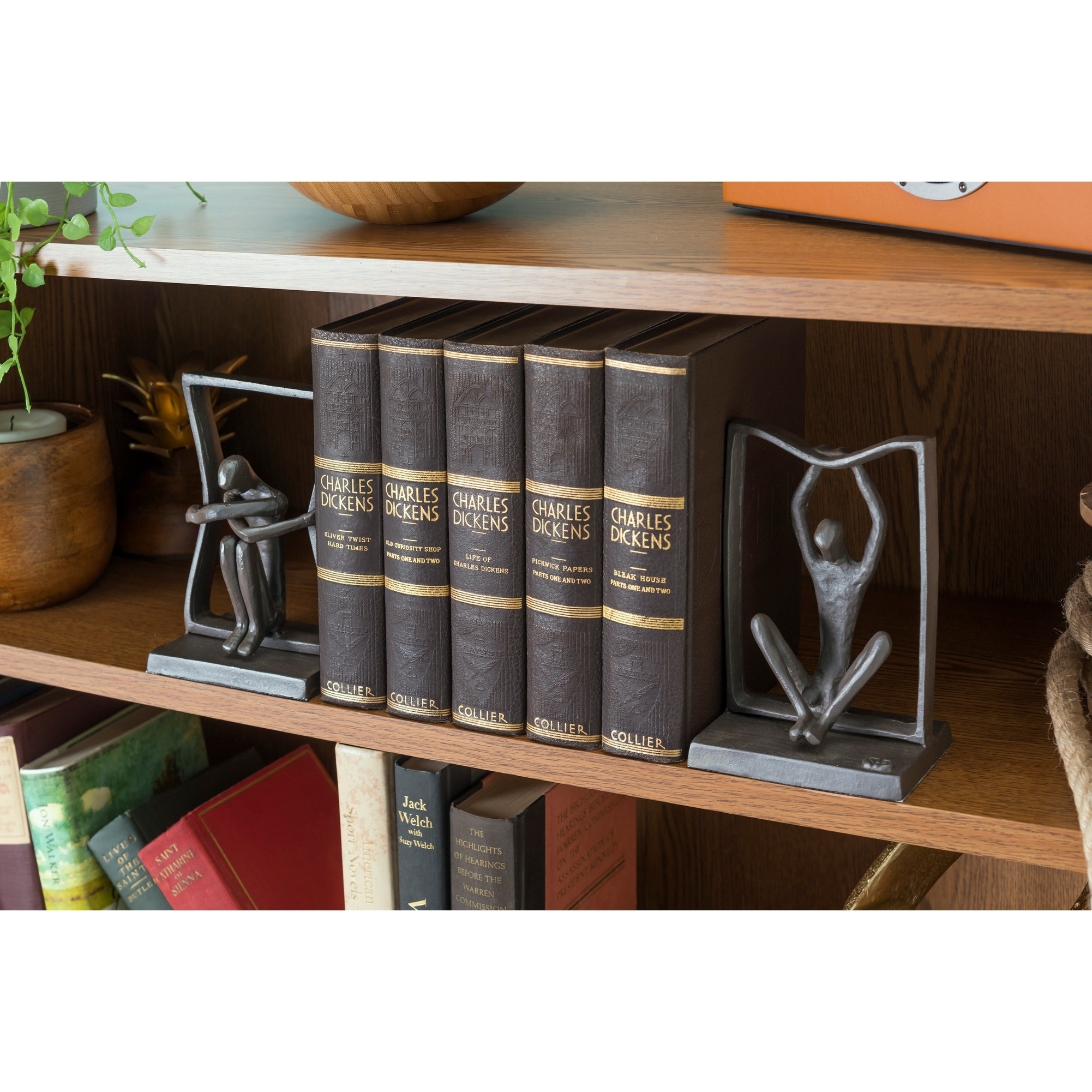 Bellaa 24674 Rodins Thinker Bookends Set of 2 Think Outside The Box Bronze Set Innovative Idea Library Book Shelves Decor