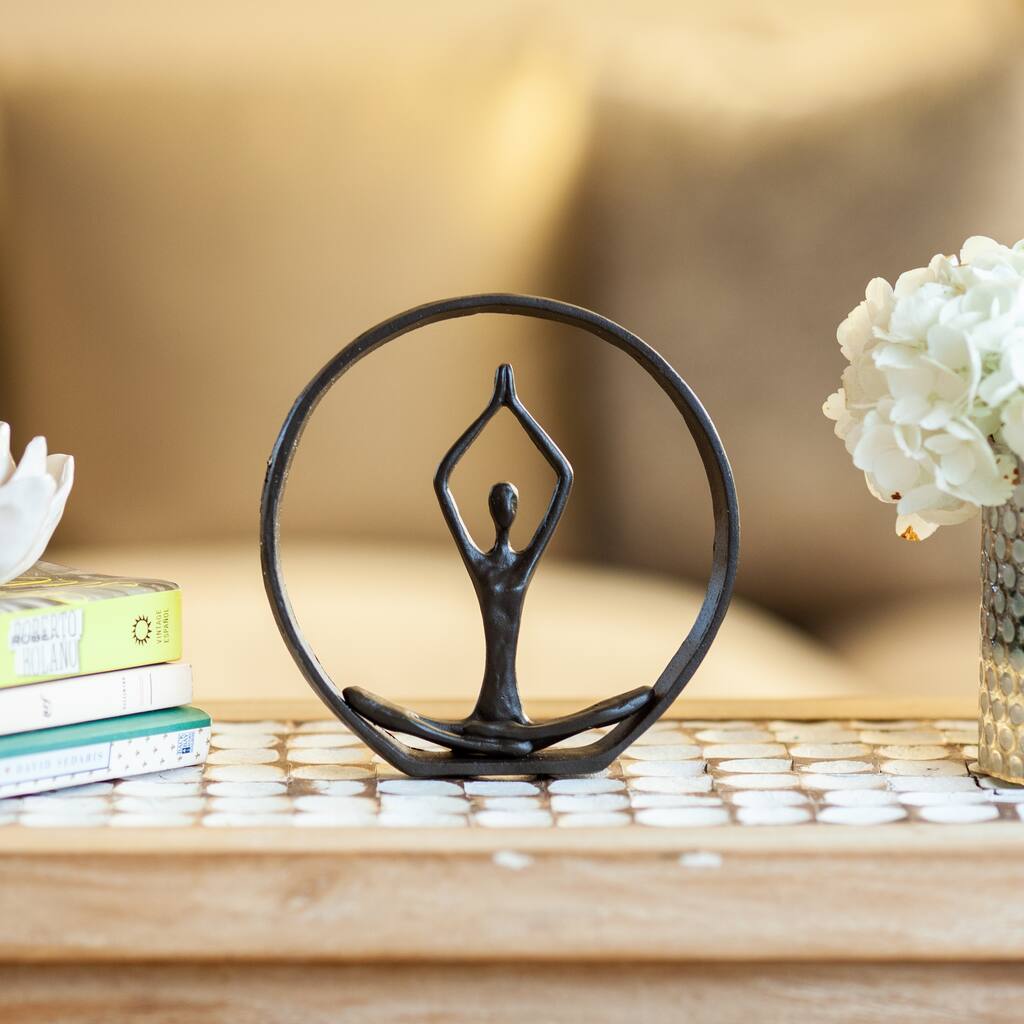 Danya B. Circle Iron Sculpture with Figurine in Yoga Pose