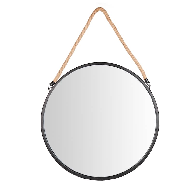 Danya B. Framed 20" Round Black Metal Wall Mirror with Hanging Rope - 20 inch