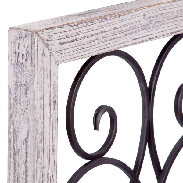 Shop Rustic White Washed Wood And Metal Decorative Scroll Wall