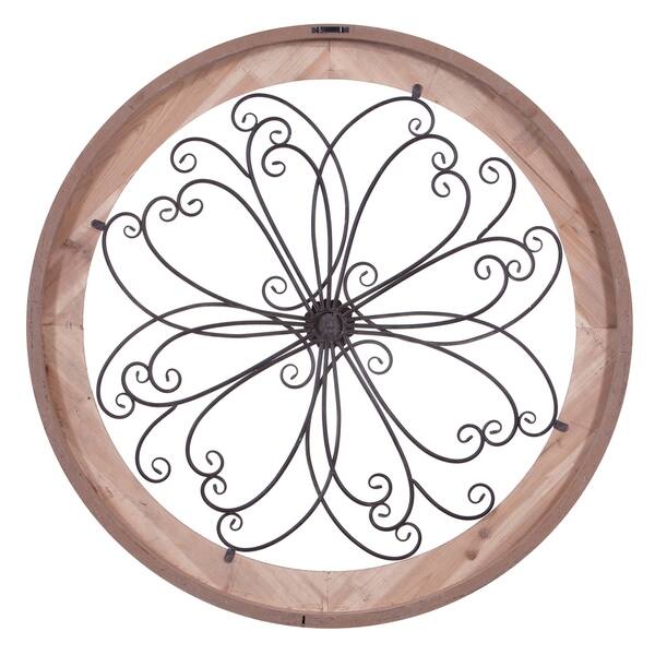 Shop Rustic Round Wood And Metal Decorative Scroll Wall Decor
