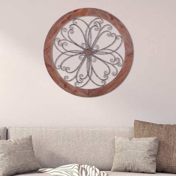 Shop Rustic Round Wood And Metal Decorative Scroll Wall Decor