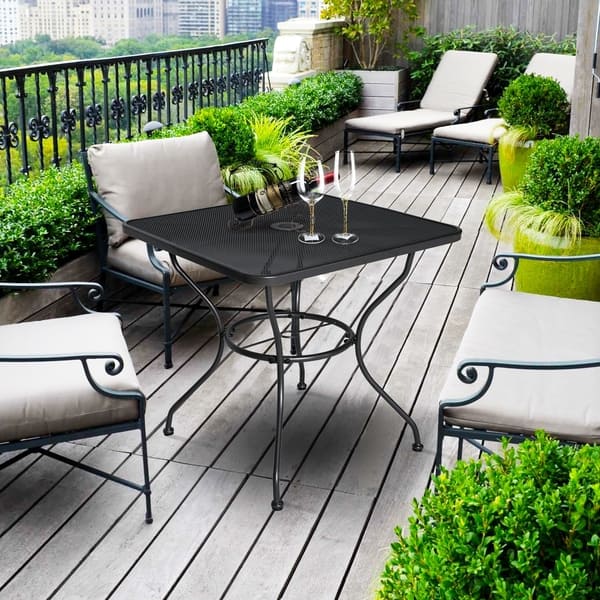 Shop Black Friday Deals On 30 X 30 Patio Dining Table Square Powder Coated Steel Frame Top Umbrella Stand Bistro Table Outdoor Table Ash Black Overstock 22253934