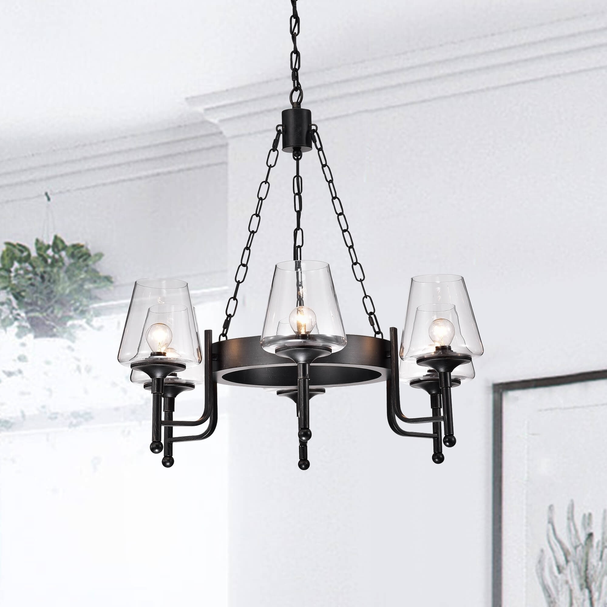 Daniela Antique Black Finish 6-light Wine Glass Shade Iron Chandelier - Chandeliers For Bedrooms by Overstock.com