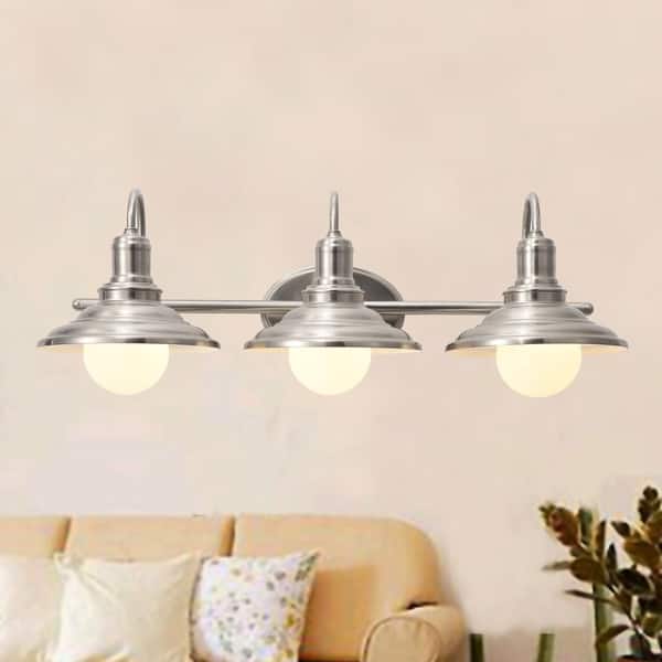 Shop Visalia 3 Light Farmhouse Satin Nickel Finish Vanity Free