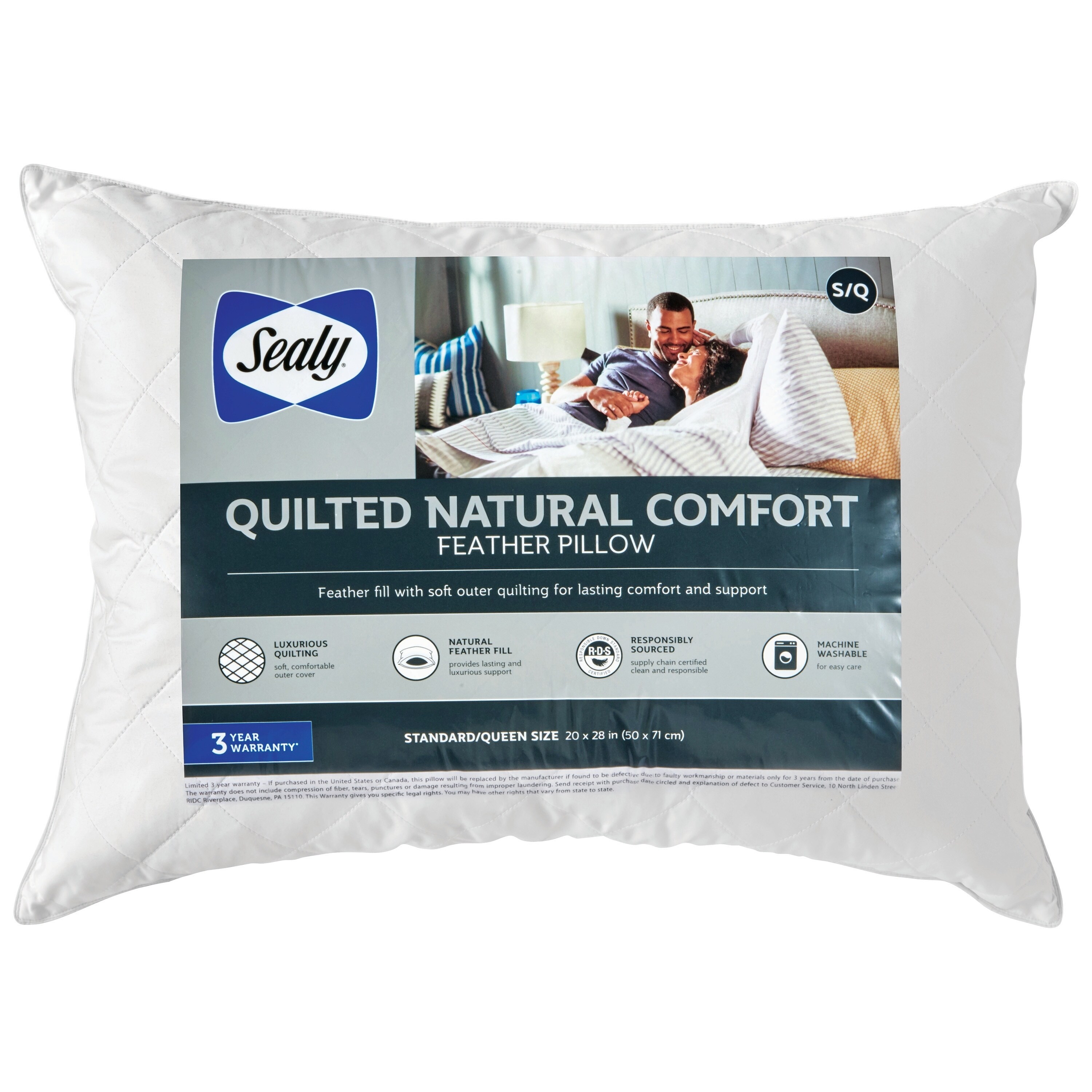 Shop Sealy Quilted Natural Comfort Feather Pillow White Free