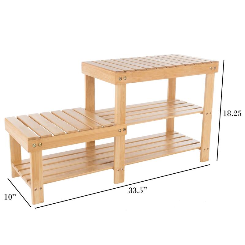 Shoe Storage Bench - 2-Tier Bamboo Shoe Rack with 2 Levels of Natural Wood Seats by Lavish Home