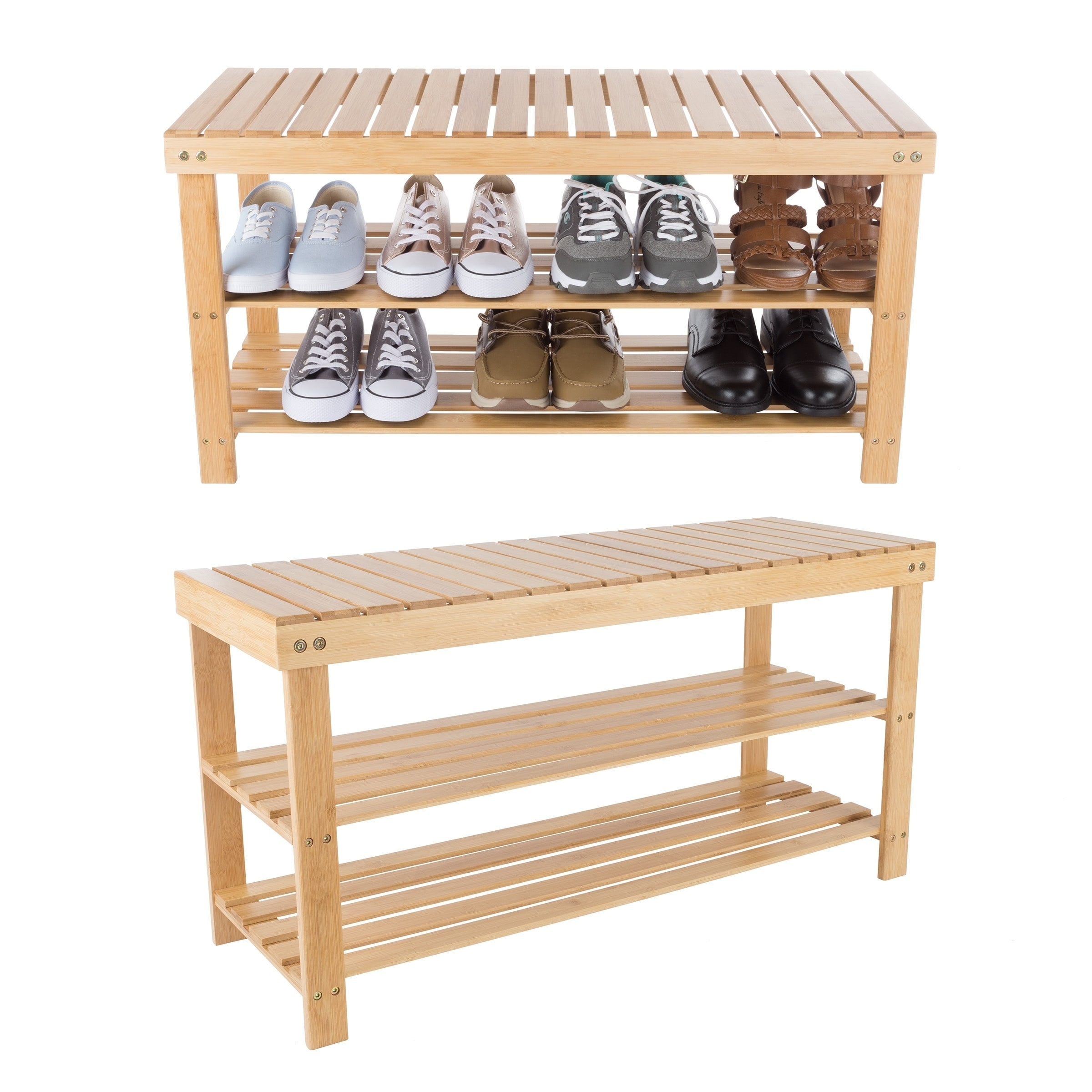 Furniture 3 Tier Solid Wood Storage Shoe Bench Shelf Rack Home