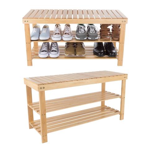 2 Tier Bamboo Shoe Rack Bench Storage Organizer - 2-Tier