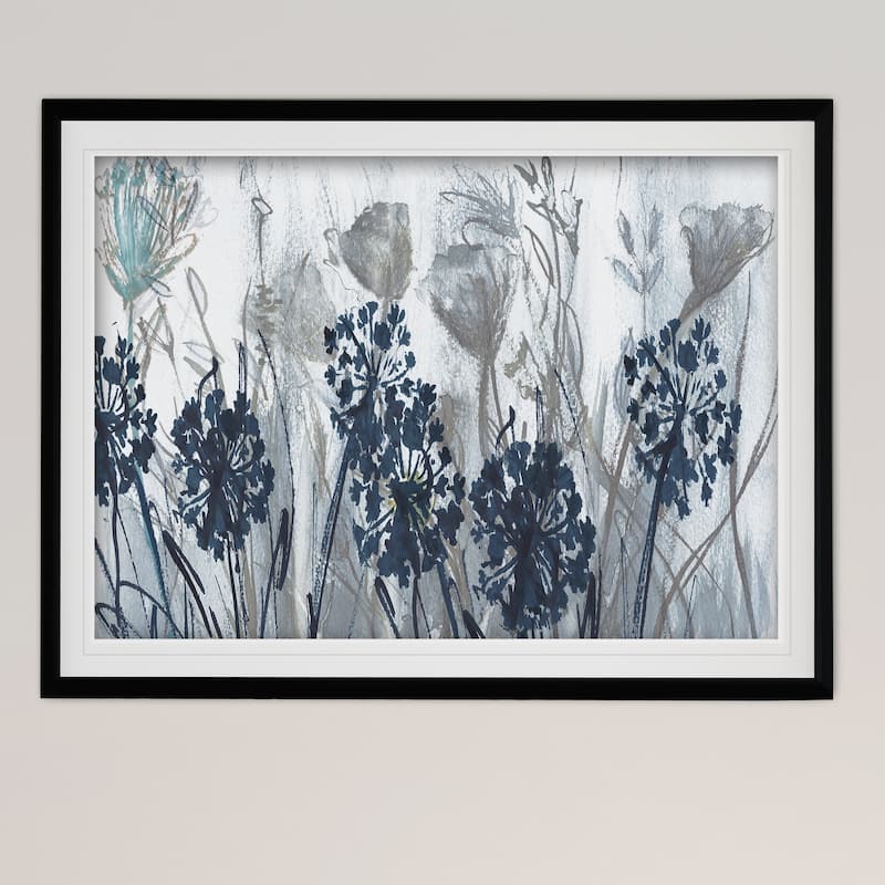 Indigo Field-Premium Framed Print - grey, yellow, blue, green, white, black, red