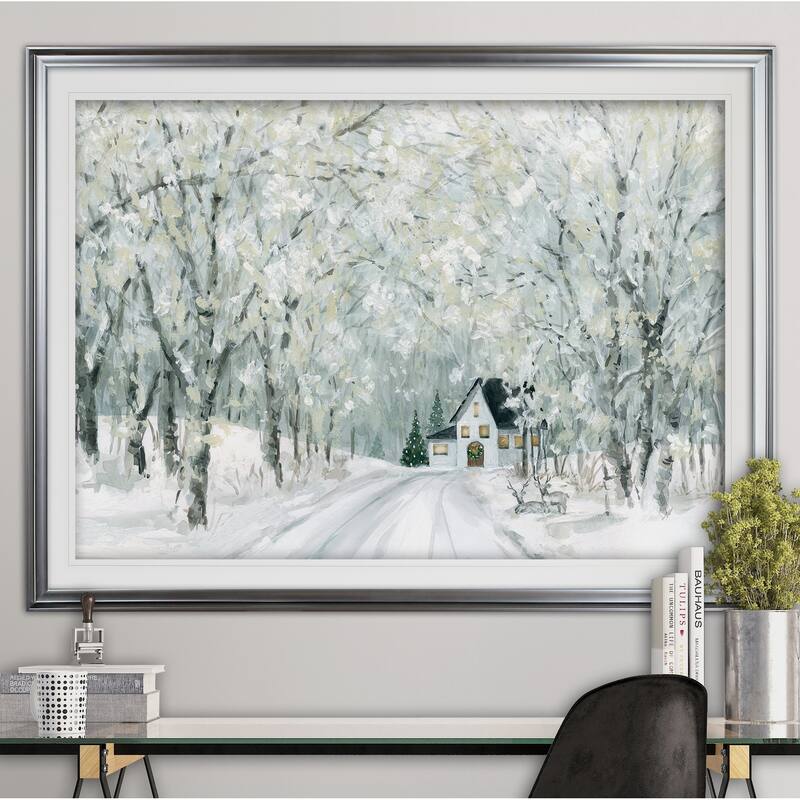 Christmas Lane-Premium Framed Print - grey, yellow, blue, green, white, black, red