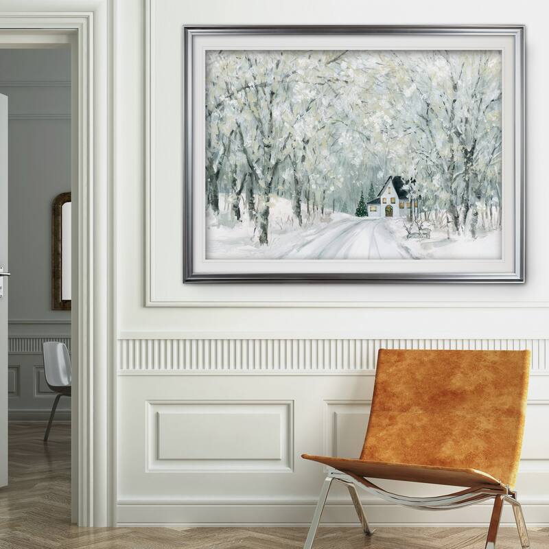 Christmas Lane-Premium Framed Print - grey, yellow, blue, green, white, black, red