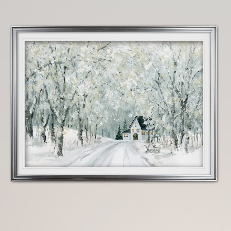 Christmas Lane-Premium Framed Print - grey, yellow, blue, green, white, black, red