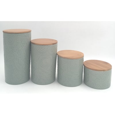 embossed sage 4 pc canister set