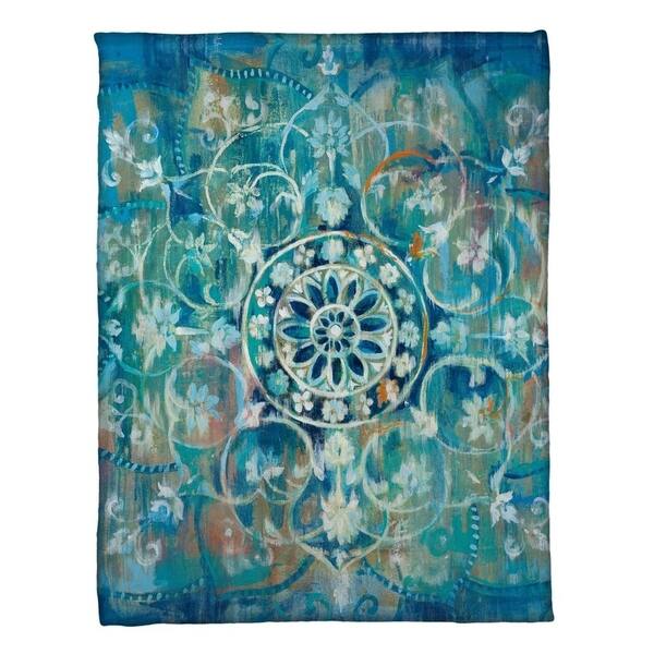 slide 1 of 1, Laural Home Mandala Blue Fleece Throw