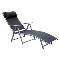 Outsunny Steel Sling Fabric Outdoor Folding Chaise Lounge Chair Recliner - Black
