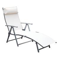 Outsunny Steel Fabric Outdoor Folding Chaise Lounge Chair Recliner with Portable Design & Adjustable Backrest - White