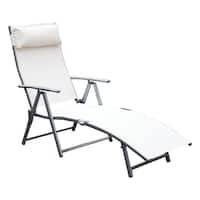 Outsunny Steel Sling Fabric Outdoor Folding Chaise Lounge Chair Recliner - Cream White